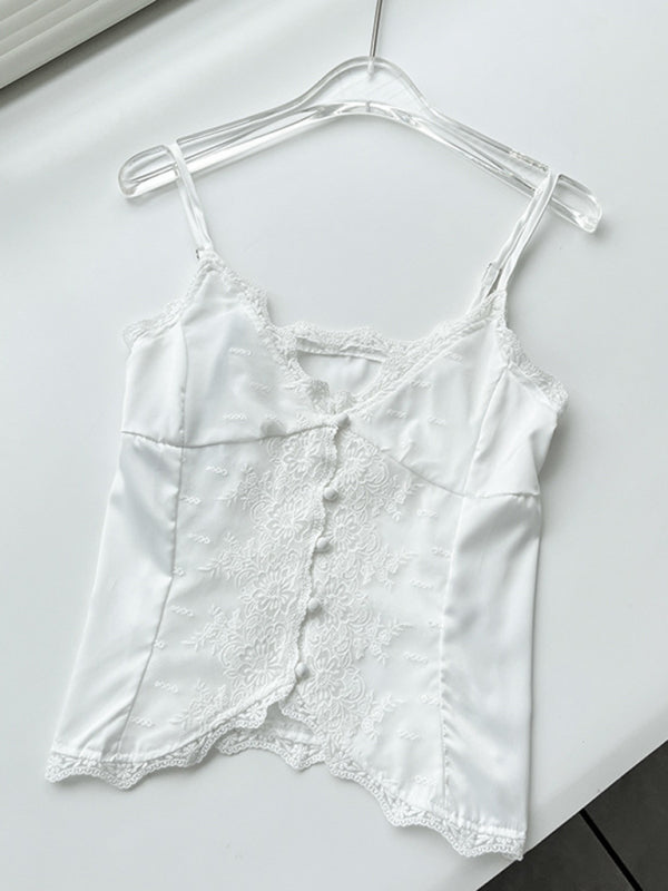 Acacia New Lace Satin Sweet Slim Buttoned Small Camisole