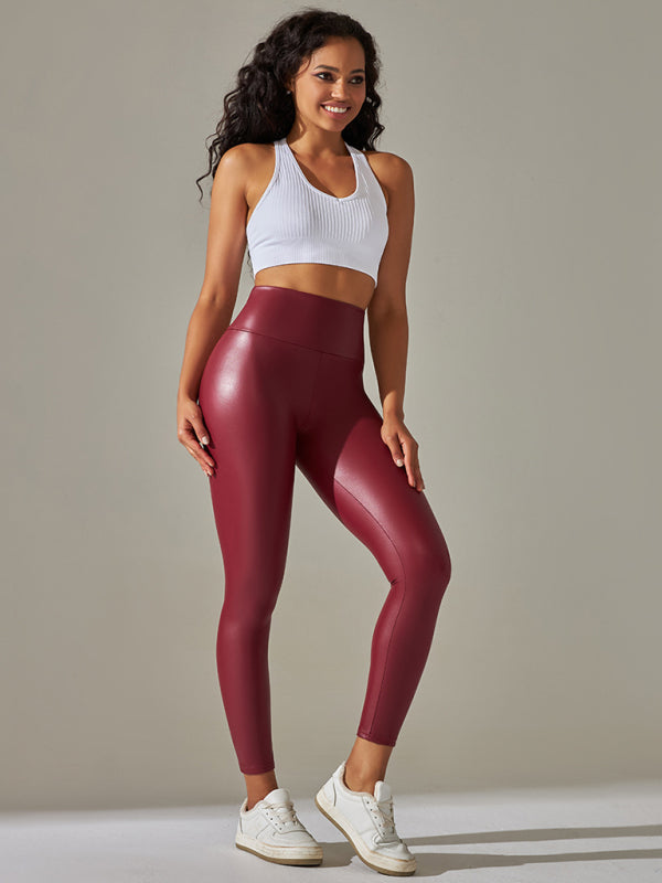 Shay New Plus Size Women's Leggings High Waist Tight Sexy PU Leather Pants Colorful Yoga Pants