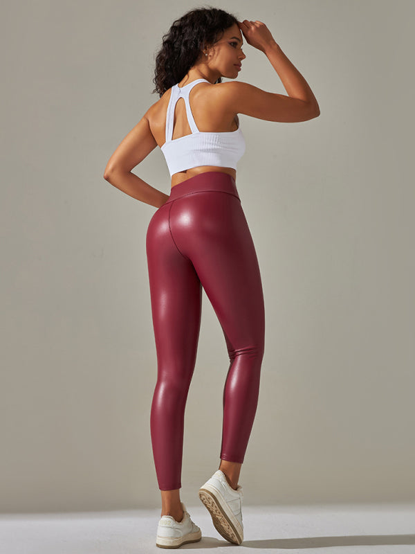 Shay New Plus Size Women's Leggings High Waist Tight Sexy PU Leather Pants Colorful Yoga Pants