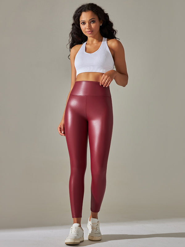 Shay New Plus Size Women's Leggings High Waist Tight Sexy PU Leather Pants Colorful Yoga Pants