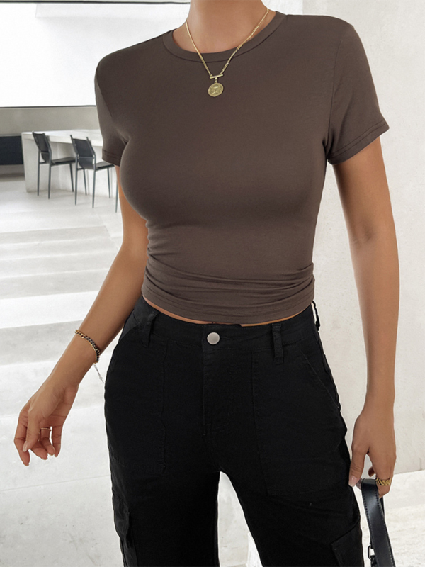 Heather New Solid Color Top, Waisted, Short, Slim Fit, Navel-Baring T-shirt