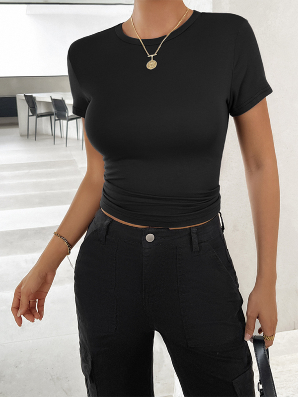 Heather New Solid Color Top, Waisted, Short, Slim Fit, Navel-Baring T-shirt