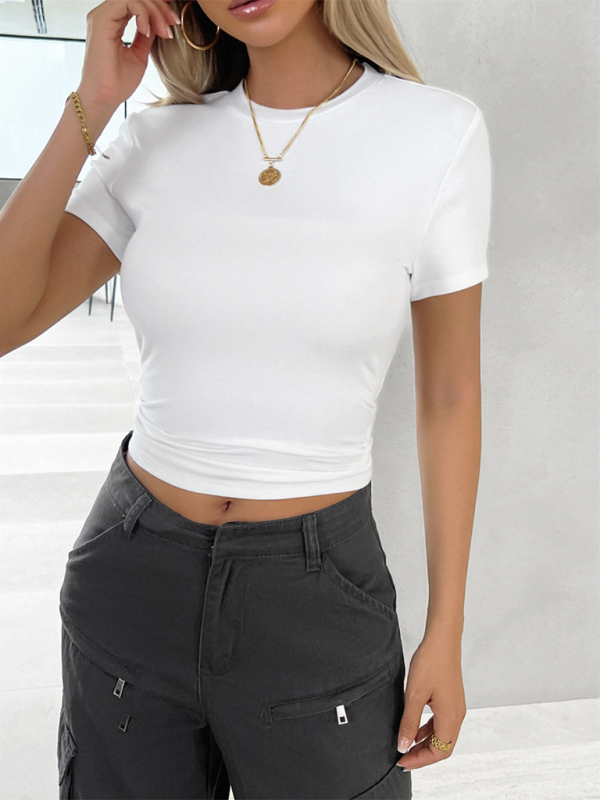 Heather New Solid Color Top, Waisted, Short, Slim Fit, Navel-Baring T-shirt