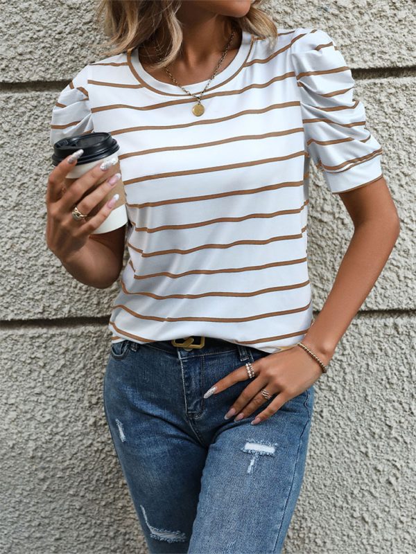 Julianna New Fashionable Puff Sleeve Striped T-Shirt