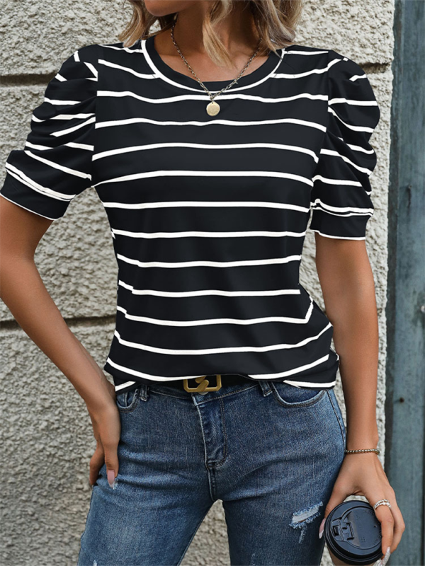 Julianna New Fashionable Puff Sleeve Striped T-Shirt