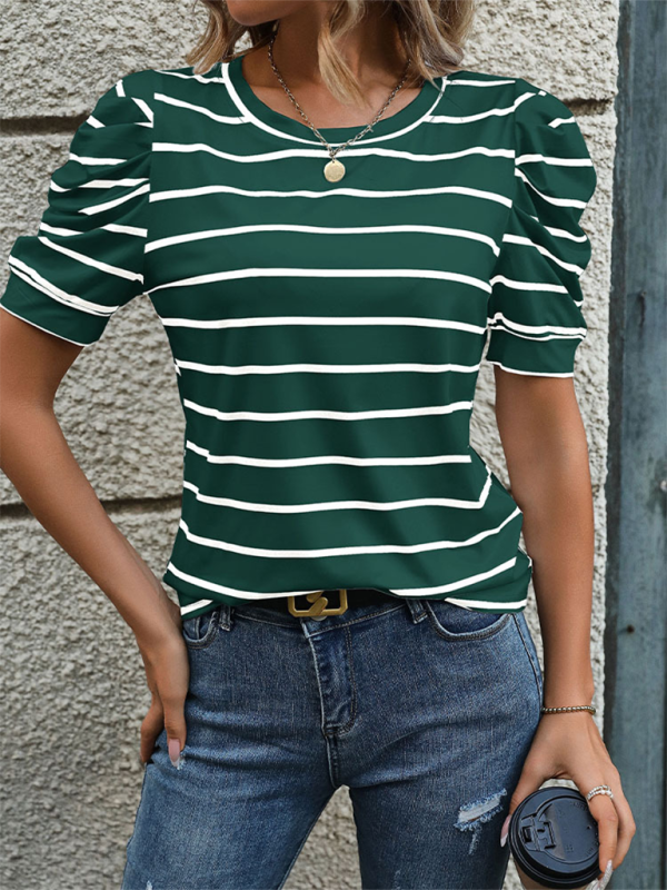 Julianna New Fashionable Puff Sleeve Striped T-Shirt