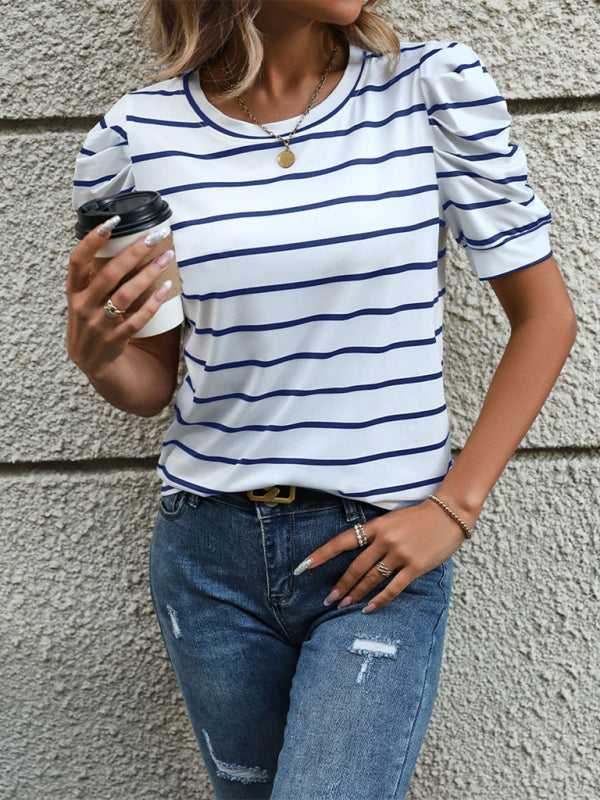 Julianna New Fashionable Puff Sleeve Striped T-Shirt