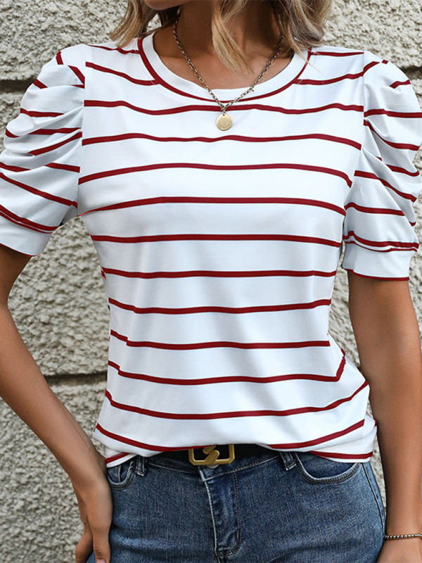 Julianna New Fashionable Puff Sleeve Striped T-Shirt