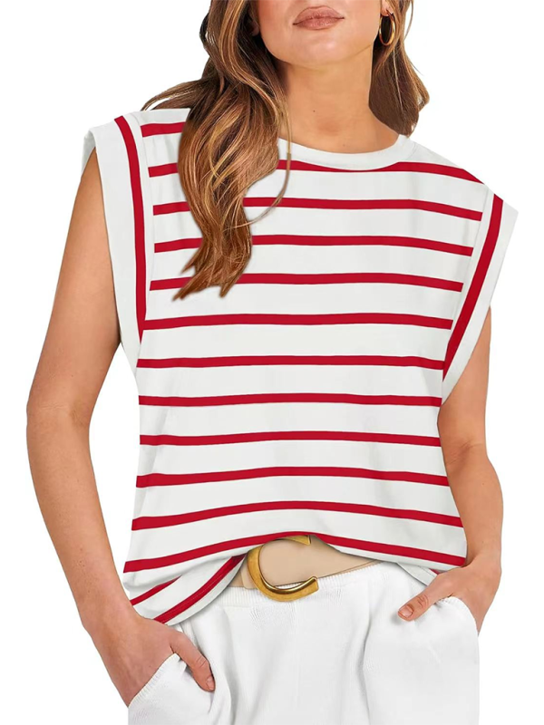 Tara New Round Neck Loose Short Sleeve T-Shirt Striped Top