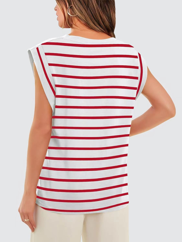 Tara New Round Neck Loose Short Sleeve T-Shirt Striped Top