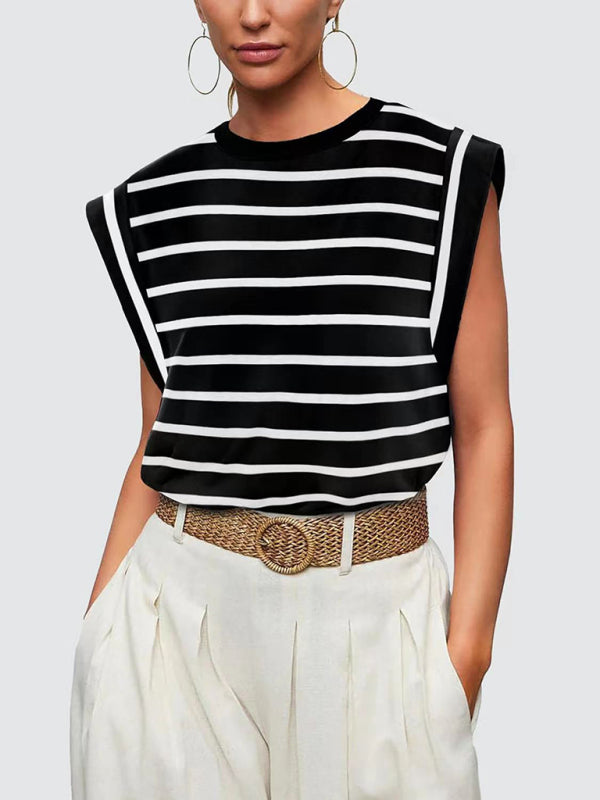 Tara New Round Neck Loose Short Sleeve T-Shirt Striped Top