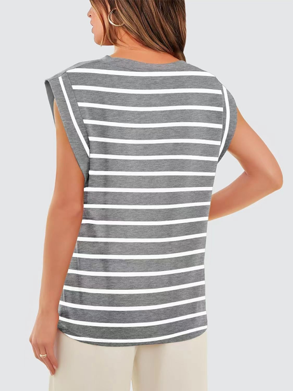 Tara New Round Neck Loose Short Sleeve T-Shirt Striped Top