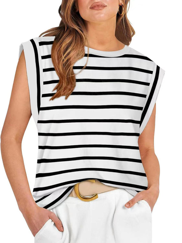 Tara New Round Neck Loose Short Sleeve T-Shirt Striped Top