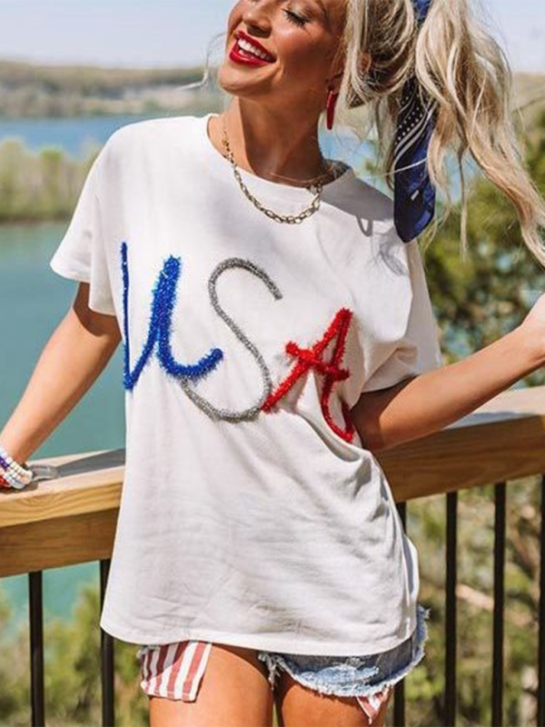 Sydney Women's New USA Independence Day White T-Shirt