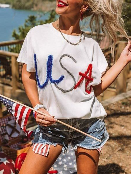 Sydney Women's New USA Independence Day White T-Shirt