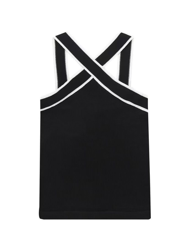 Sancia Feminine Slim Fit Inner Contrast Knitted Suspender Commuting Vest Top T-Shirt