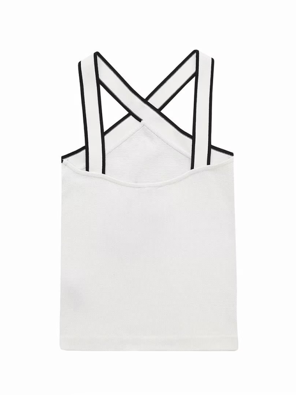 Sancia Feminine Slim Fit Inner Contrast Knitted Suspender Commuting Vest Top T-Shirt