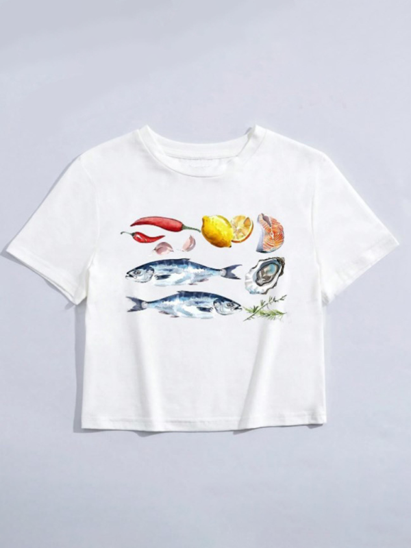 Kathryn New Arrivals Women's New Street Fashion Round Neck T-shirt Letter Printed Navel Short Sleeve