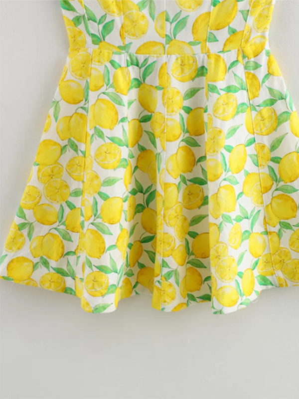 Hazel New Fashion Lemon Print Suspender Summer Casual Dress