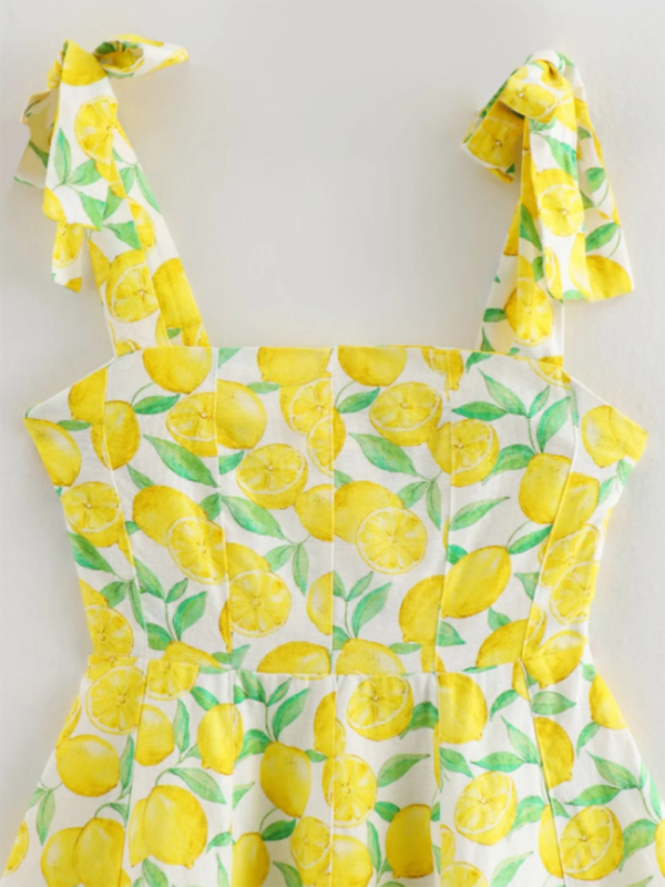 Hazel New Fashion Lemon Print Suspender Summer Casual Dress