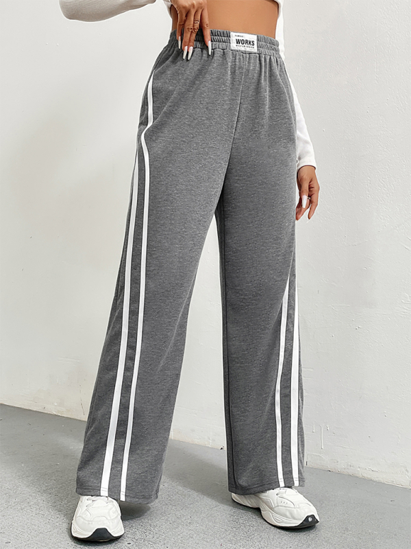 Sports Pants High Waist Loose Straight Casual Sweatpants Striped Stitching Wide Leg Pants