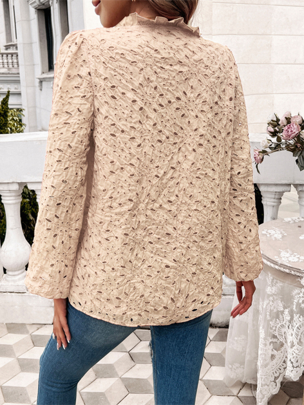 Orla Women's Hollow Puff Sleeve Embroidered Top