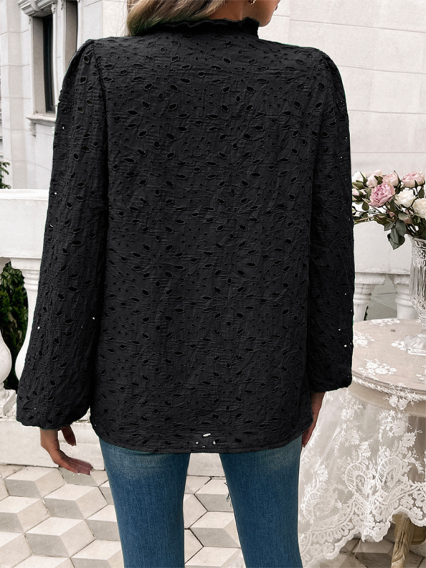 Orla Women's Hollow Puff Sleeve Embroidered Top