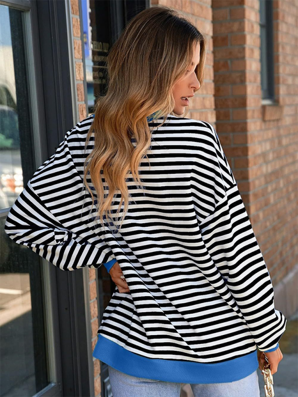 Skye New Color Striped Round Neck Loose Sweatshirt