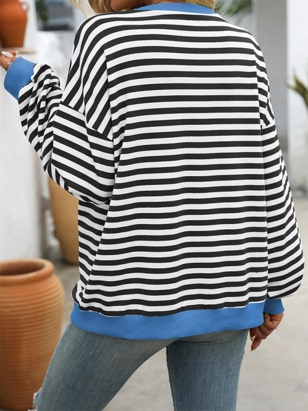 Skye New Color Striped Round Neck Loose Sweatshirt