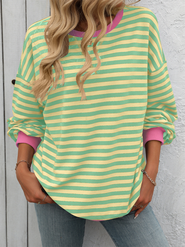 Skye New Color Striped Round Neck Loose Sweatshirt