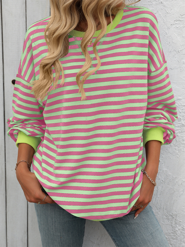 Skye New Color Striped Round Neck Loose Sweatshirt