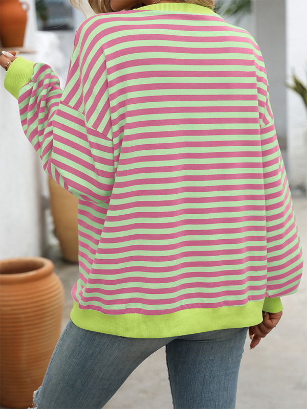 Skye New Color Striped Round Neck Loose Sweatshirt