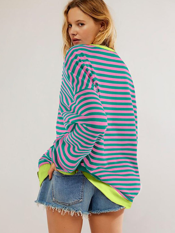 Skye New Color Striped Round Neck Loose Sweatshirt