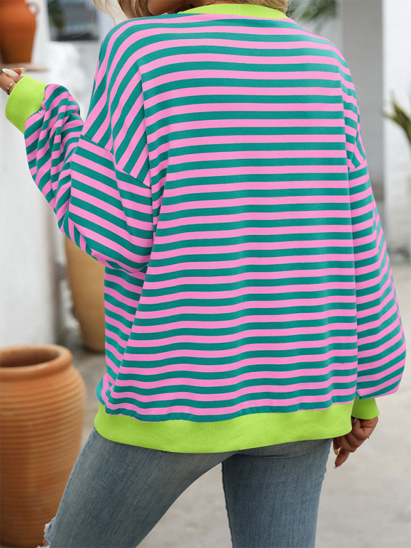 Skye New Color Striped Round Neck Loose Sweatshirt