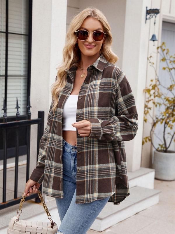 Laramie New Casual Fashion Street Loose Plaid Shirt