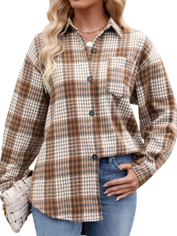 Lainey New Casual Fashion Houndstooth Button Flannel Tweed Shirt