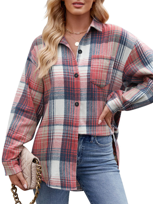 Lainey New Casual Fashion Houndstooth Button Flannel Tweed Shirt