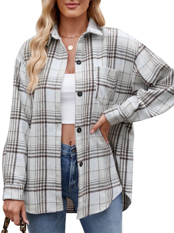 Lainey New Casual Fashion Houndstooth Button Flannel Tweed Shirt