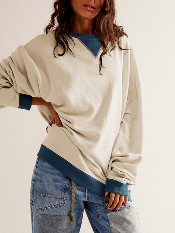 Aileen New Autumn And Winter Solid Color Round Neck Fork Loose Sweatshirt