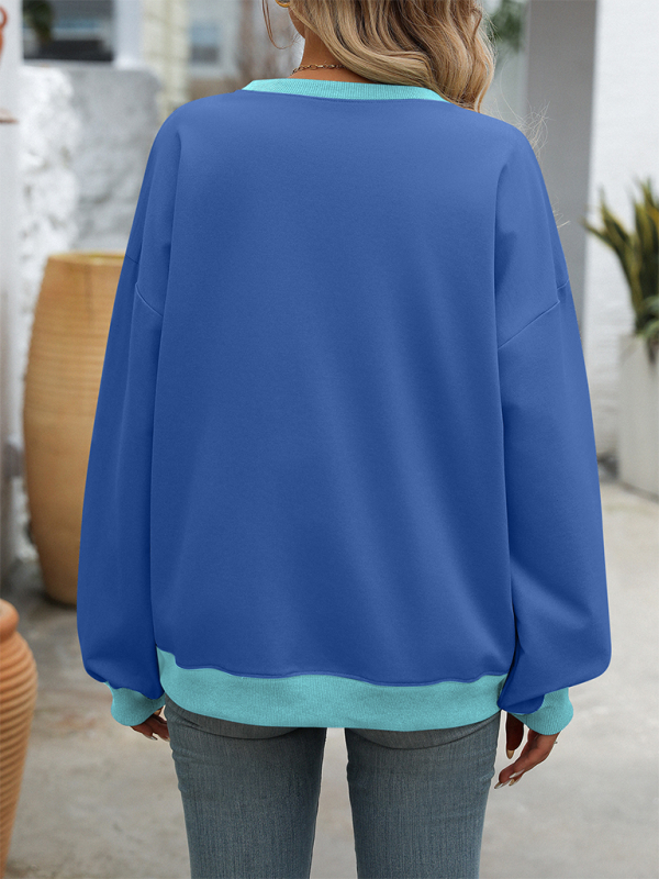 Aileen New Autumn And Winter Solid Color Round Neck Fork Loose Sweatshirt