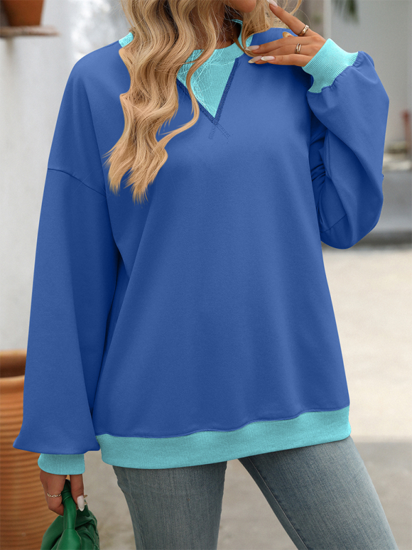 Aileen New Autumn And Winter Solid Color Round Neck Fork Loose Sweatshirt