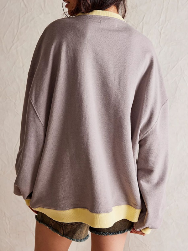 Aileen New Autumn And Winter Solid Color Round Neck Fork Loose Sweatshirt