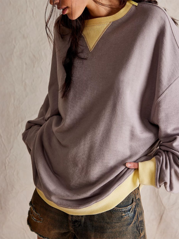 Aileen New Autumn And Winter Solid Color Round Neck Fork Loose Sweatshirt