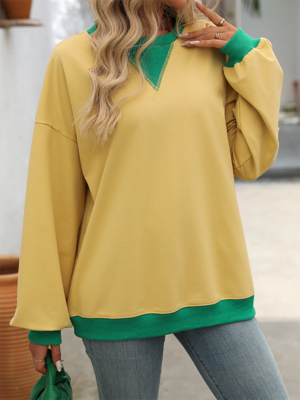 Aileen New Autumn And Winter Solid Color Round Neck Fork Loose Sweatshirt