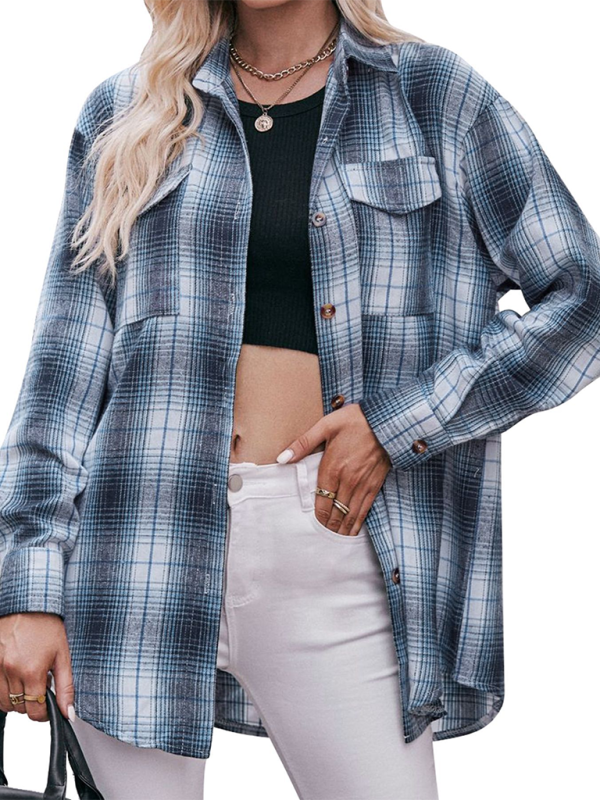 Lailani Women's Casual Fashion Oversize Loose Plaid Shirt