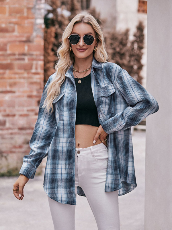 Lailani Women's Casual Fashion Oversize Loose Plaid Shirt