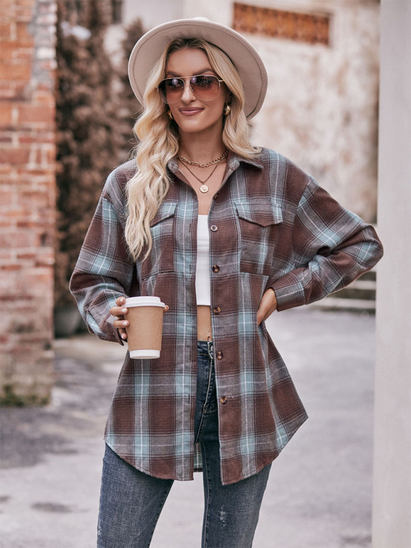 Lailani Women's Casual Fashion Oversize Loose Plaid Shirt