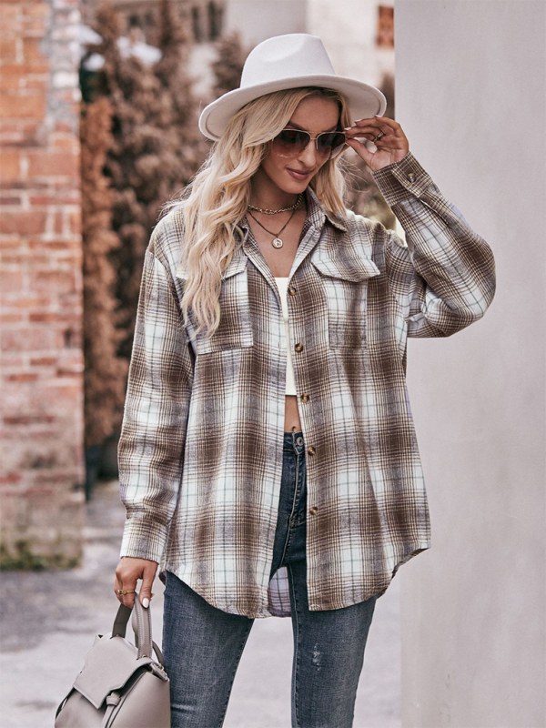 Lailani Women's Casual Fashion Oversize Loose Plaid Shirt