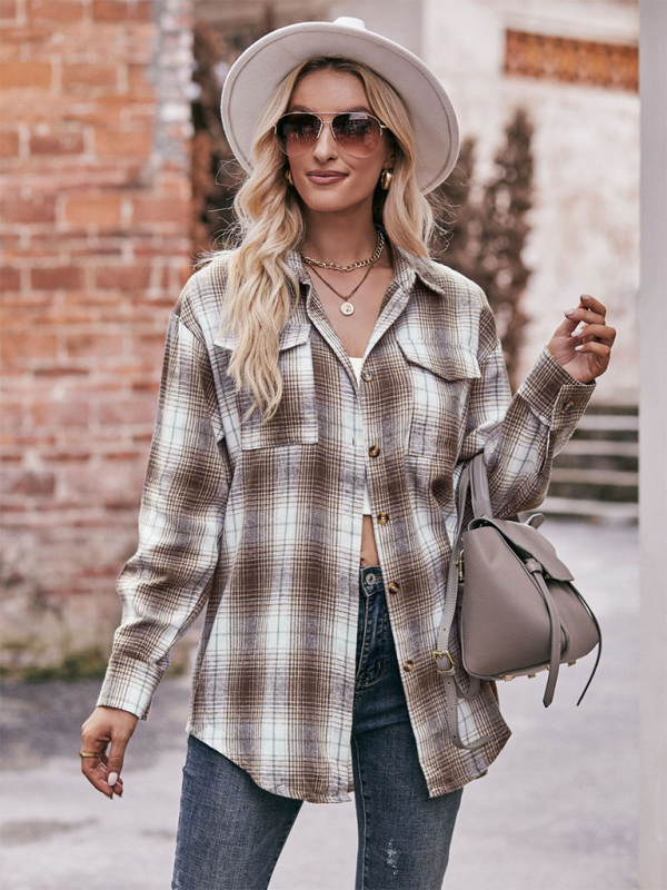 Lailani Women's Casual Fashion Oversize Loose Plaid Shirt