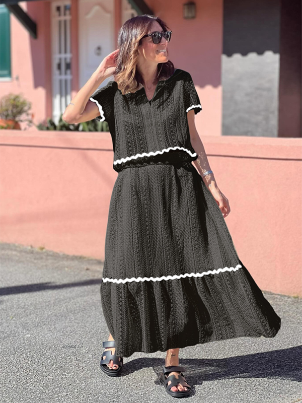 Jasmine New Women's Comfortable Casual Shirt Collar Lace Long Skirt Suit